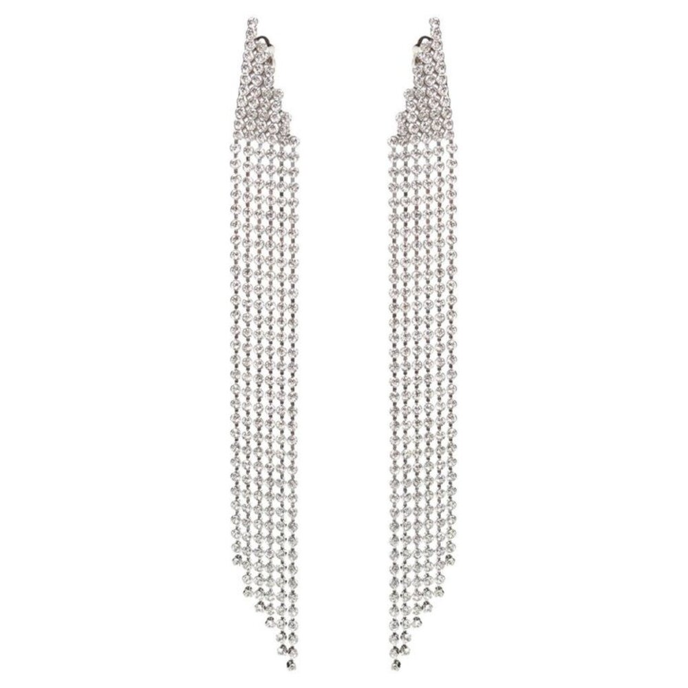 Saint Laurent Crystal Cascade Silver-tone Clip-on Drop Earrings